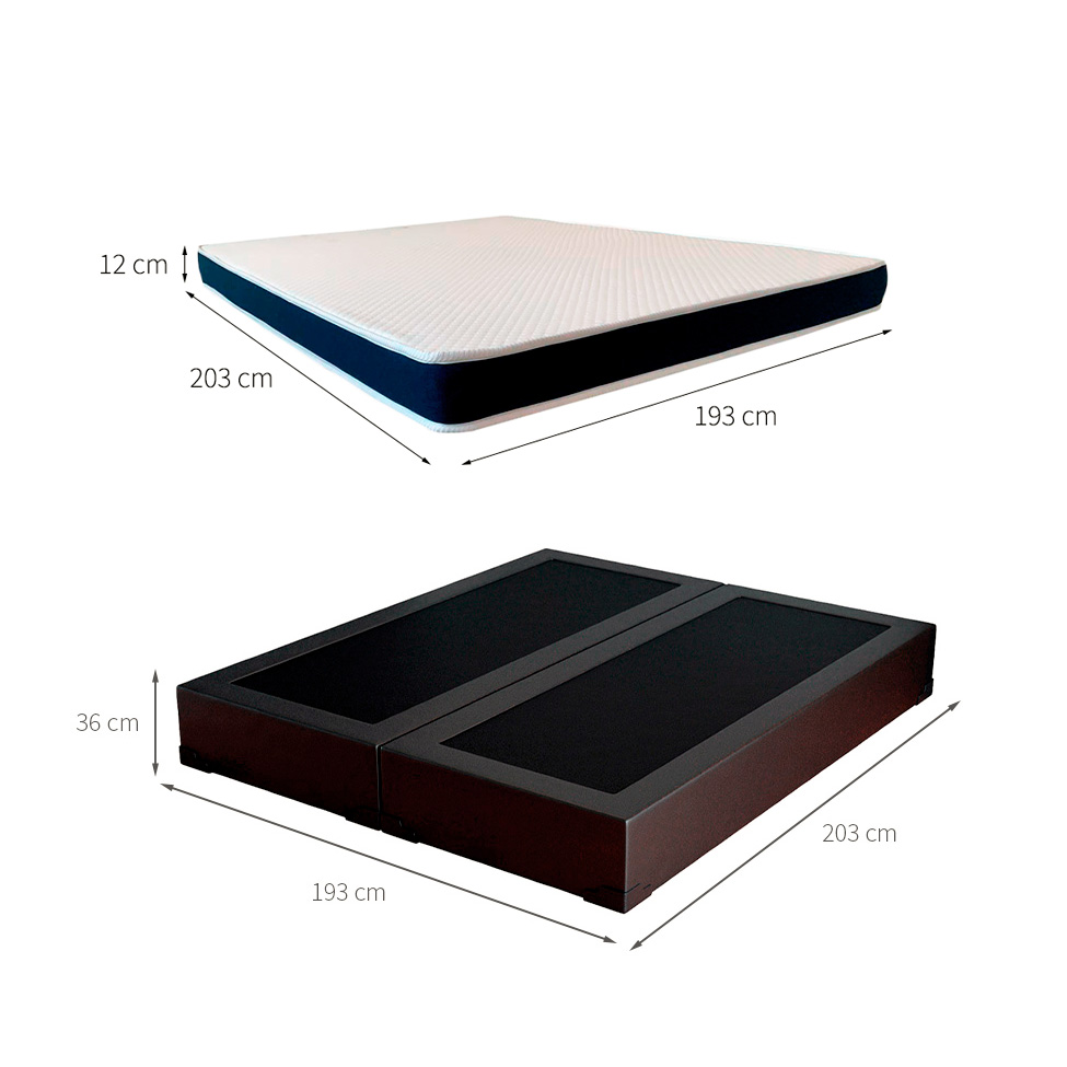 Cama Box King Joe Revestimento Sintético Preto com Colchão Guldi Espuma D28 Duplo 12cm (12x193x203) Azul e Branco