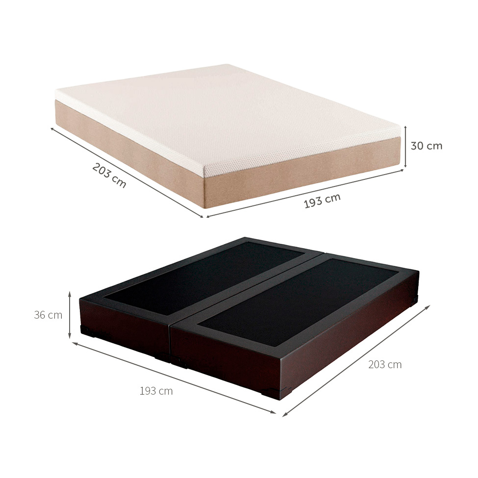 Cama Box King Joe Revestimento Sintético Preto com Colchão Guldi Massageador Quântico Molas Ensacadas (30x193x203) Branco e Bege