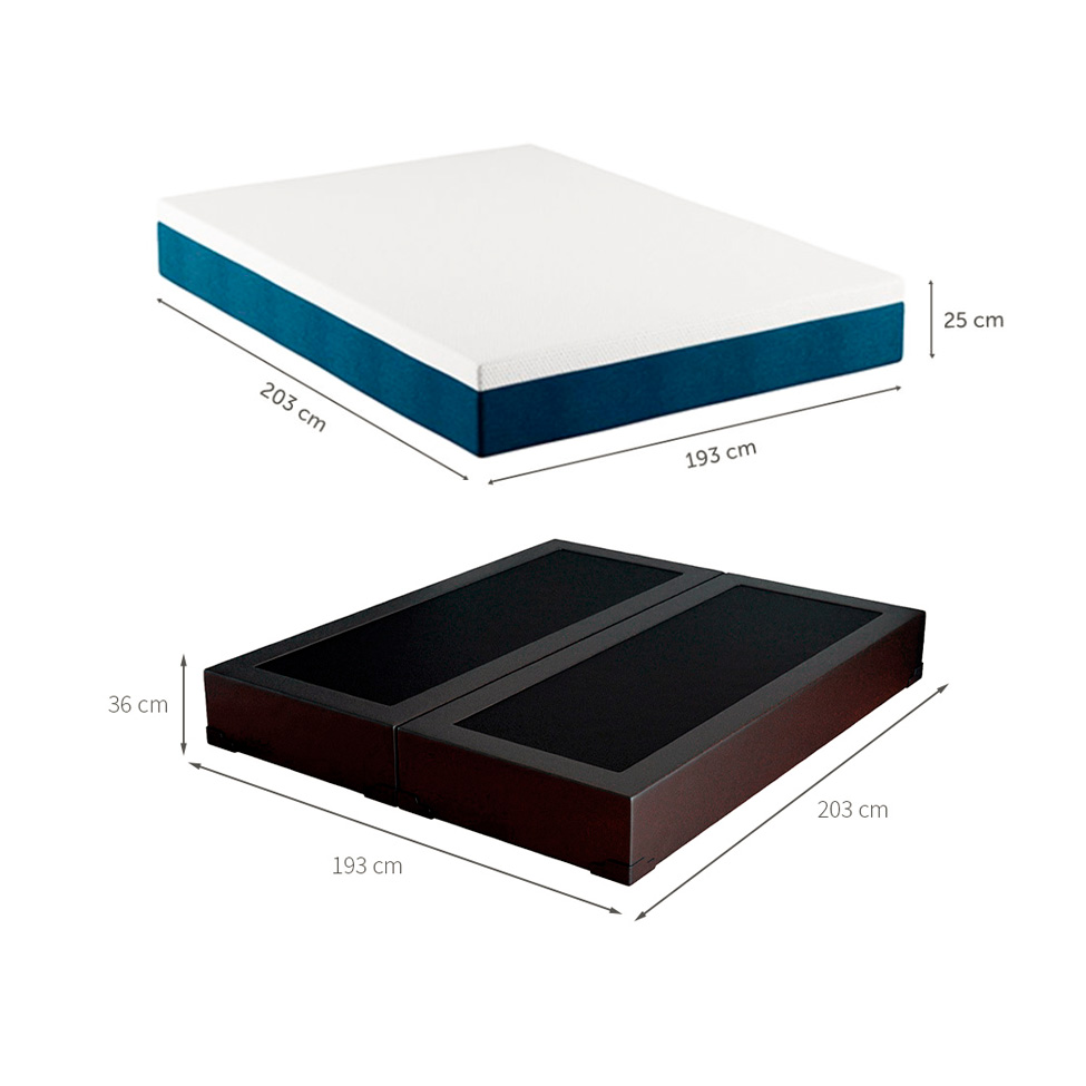 Cama Box King Joe Revestimento Sintético Preto com Colchão Guldi Mola Ensacada Original Firme (25x193x203) Azul e Branco