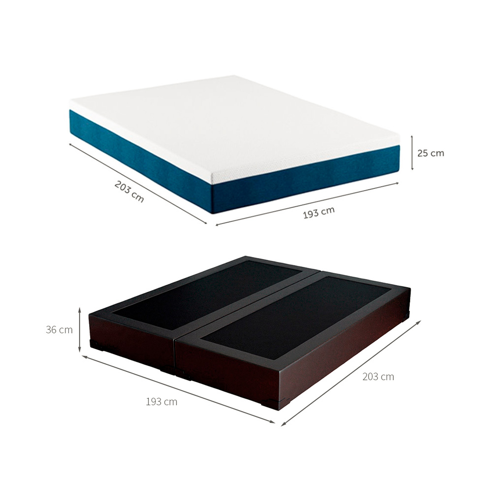 Cama Box King Joe Revestimento Sintético Preto com Colchão Guldi Mola Ensacada Original Macio (25x193x203) Azul e Branco