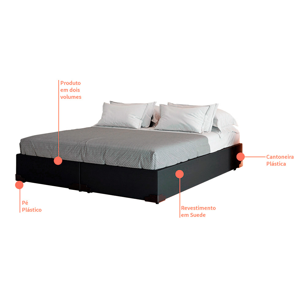 Cama Box King Joe Suede Grafite com Colchão Guldi Dream Mola Ensacada (30x193x203) Cinza e Branco