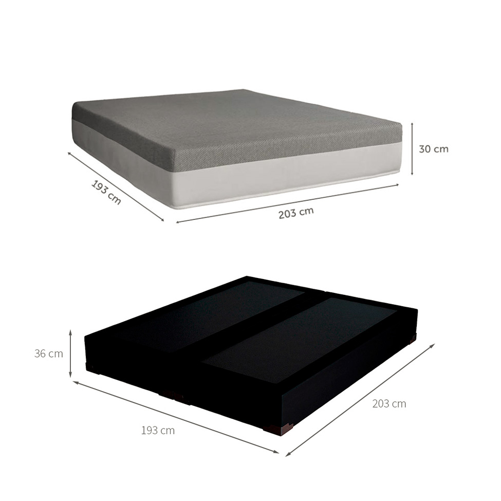 Cama Box King Joe Suede Preto com Colchão Guldi Dream Mola Ensacada (30x193x203) Cinza e Branco