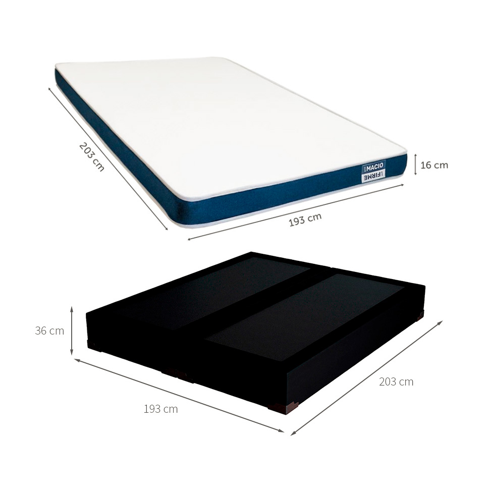 Cama Box King Joe Suede Preto com Colchão Guldi Duplo Plus D28 (16x193x203) Branco e Azul