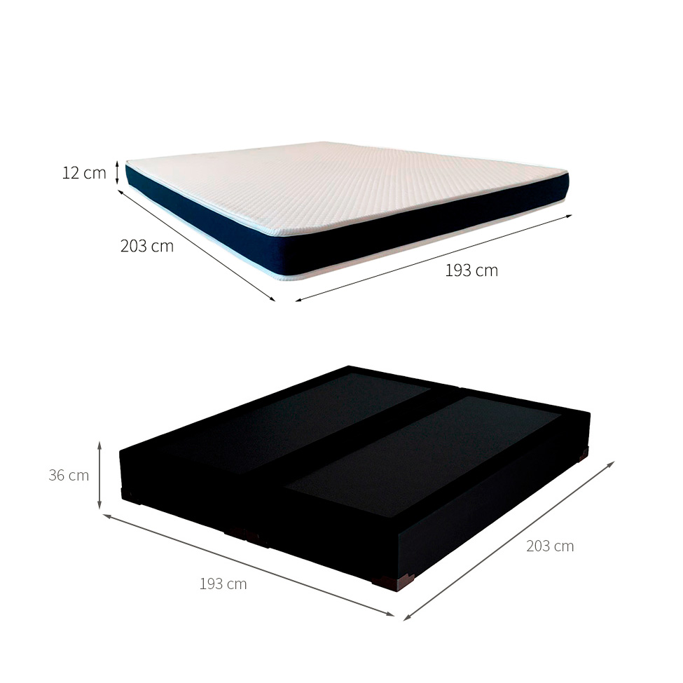 Cama Box King Joe Suede Preto com Colchão Guldi Espuma D28 Duplo 12cm (12x193x203) Azul e Branco