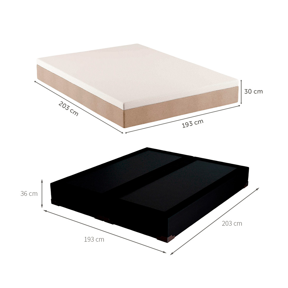 Cama Box King Joe Suede Preto com Colchão Guldi Massageador Quântico Molas Ensacadas (30x193x203) Branco e Bege