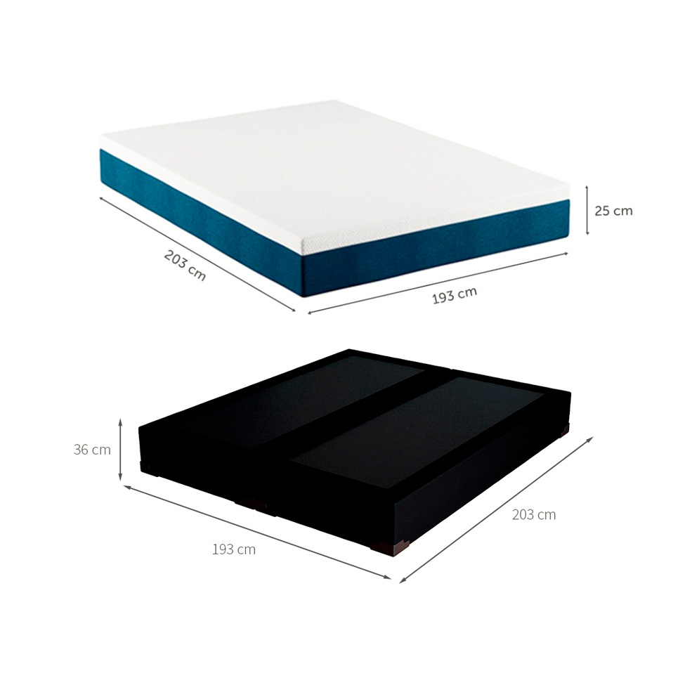 Cama Box King Joe Suede Preto com Colchão Guldi Mola Ensacada Original Firme (25x193x203) Azul e Branco