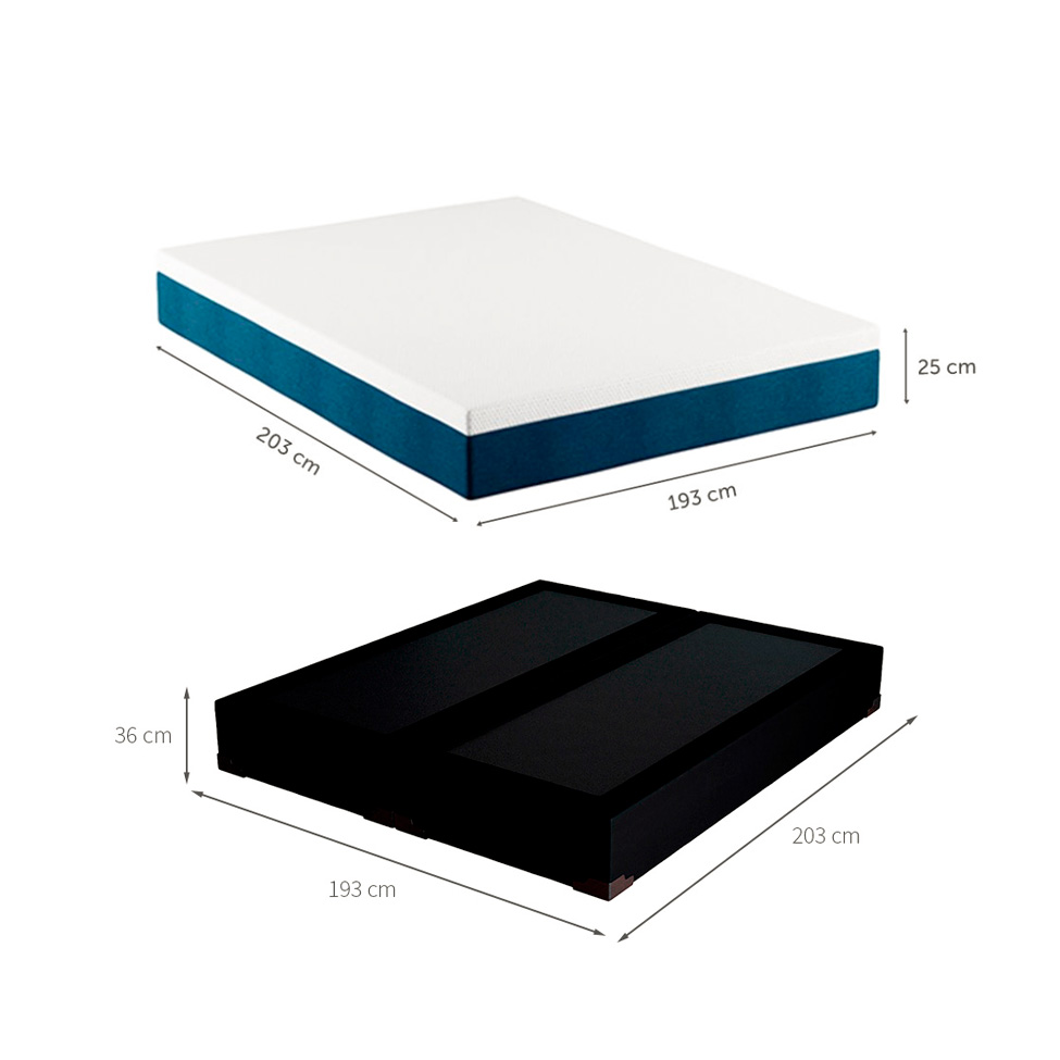 Cama Box King Joe Suede Preto com Colchão Guldi Mola Ensacada Original Macio (25x193x203) Azul e Branco