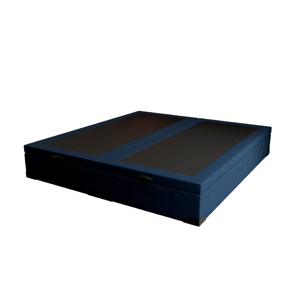 Cama Box King Martin Linho Azul Marinho com Colchão Guldi Mola Ensacada Original Macio (25x193x203) Azul e Branco
