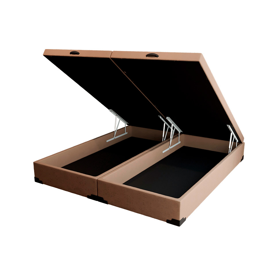 Cama Box King Martin Linho Bege com Colchão Guldi Dream Mola Ensacada (30x193x203) Cinza e Branco