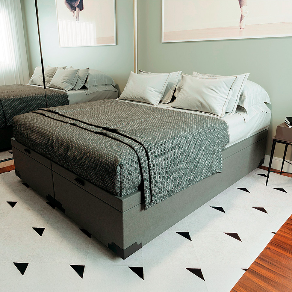 Cama Box King Martin Linho Cinza com Colchão Guldi Dream Mola Ensacada (30x193x203) Cinza e Branco