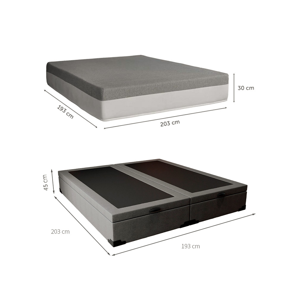 Cama Box King Martin Linho Cinza com Colchão Guldi Dream Mola Ensacada (30x193x203) Cinza e Branco