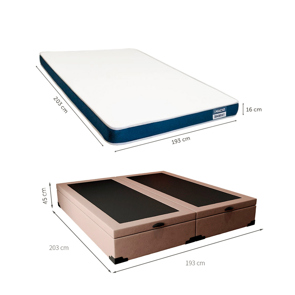 Cama Box King Martin Linho Cru com Colchão Guldi Duplo Plus D28 (16x193x203) Branco e Azul