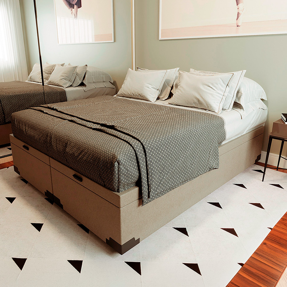 Cama Box King Martin Linho Cru com Colchão Guldi Espuma D28 Duplo 12cm (12x193x203) Azul e Branco