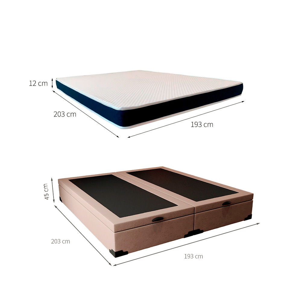Cama Box King Martin Linho Cru com Colchão Guldi Espuma D28 Duplo 12cm (12x193x203) Azul e Branco