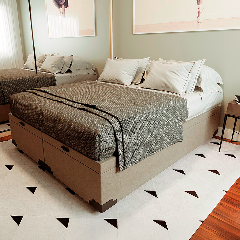 Cama Box King Martin Linho Cru com Colchão Guldi Mola Ensacada Original Firme (25x193x203) Azul e Branco