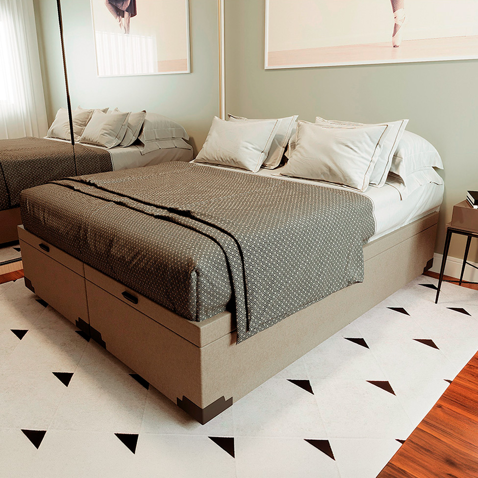 Cama Box King Martin Linho Cru com Colchão Guldi Mola Ensacada Original Macio (25x193x203) Azul e Branco