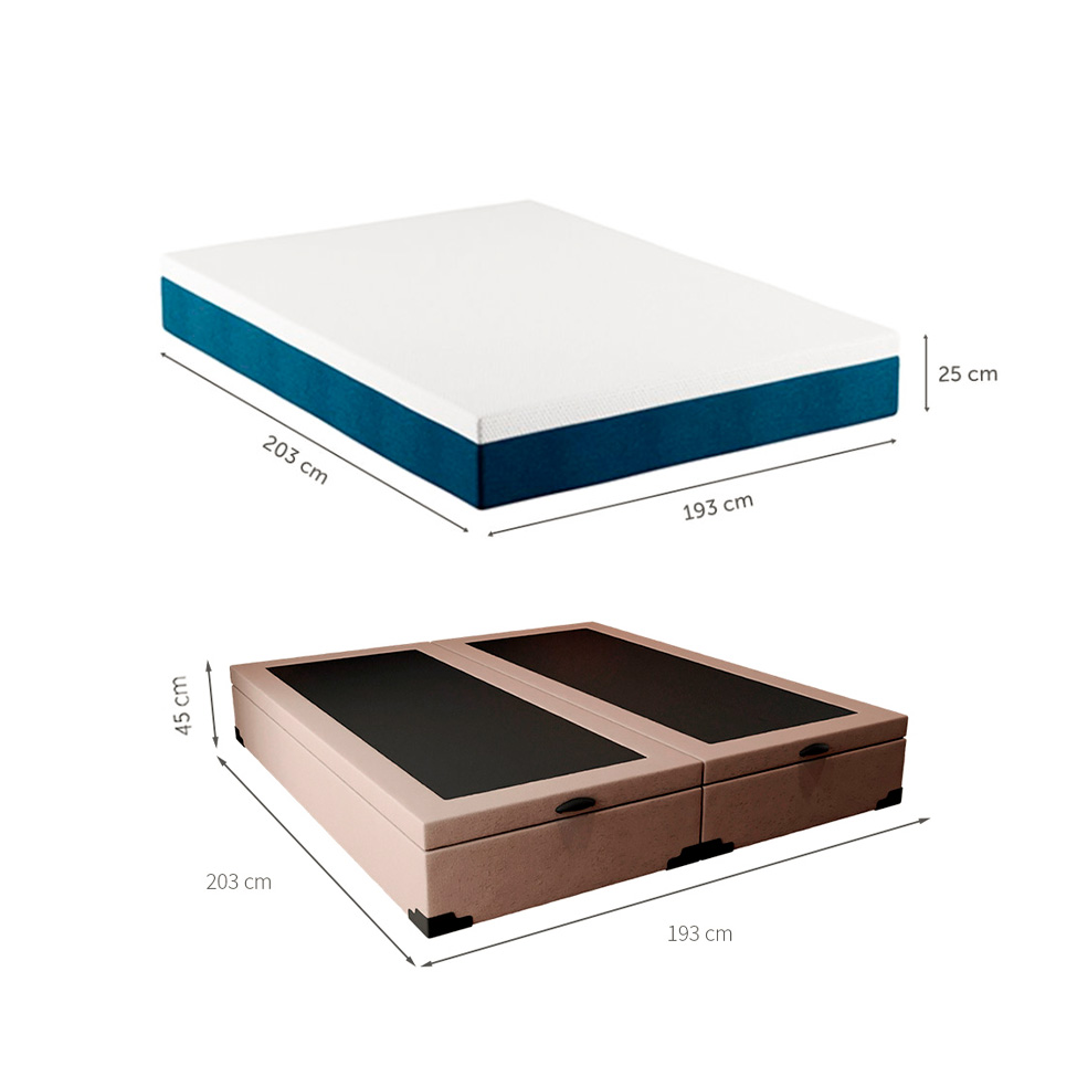 Cama Box King Martin Linho Cru com Colchão Guldi Mola Ensacada Original Macio (25x193x203) Azul e Branco