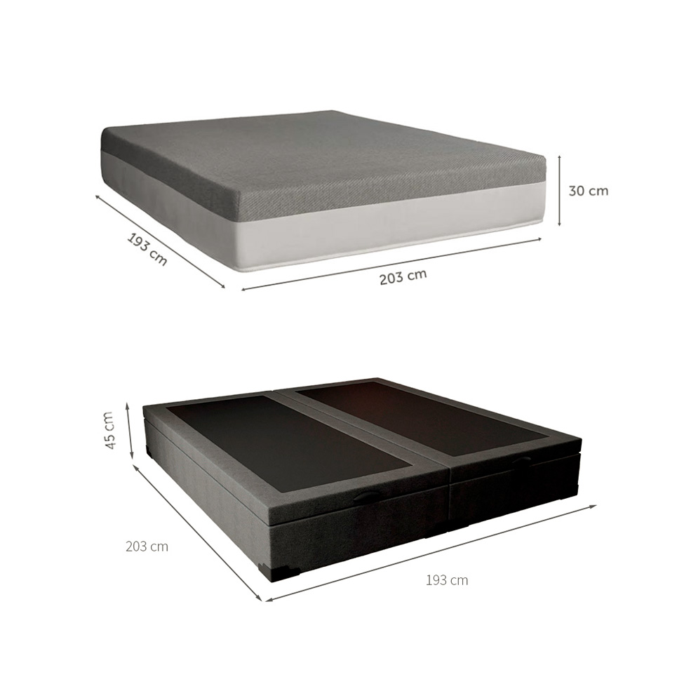 Cama Box King Martin Linho Grafite com Colchão Guldi Dream Mola Ensacada (30x193x203) Cinza e Branco
