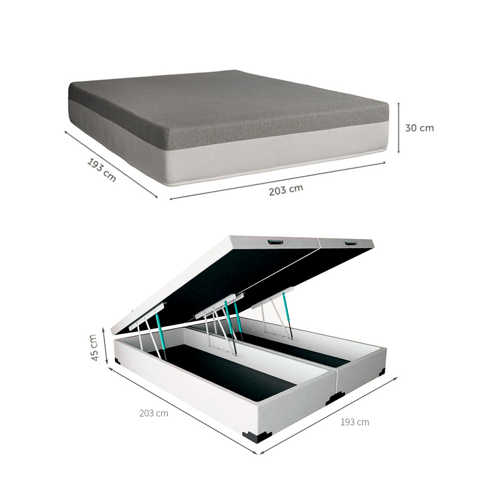Cama Box King Martin Revestimento Sintético Branco com Colchão Guldi Dream Mola Ensacada (30x193x203) Cinza e Branco