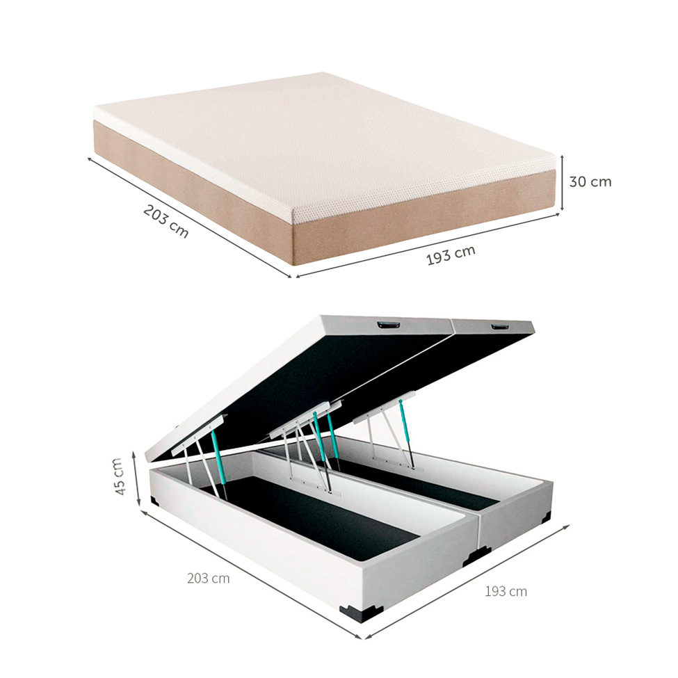 Cama Box King Martin Revestimento Sintético Branco com Colchão Guldi Massageador Quântico Molas Ensacadas (30x193x203) Branco e Bege