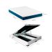 Cama Box King Martin Revestimento Sintético Branco com Colchão Guldi Mola Ensacada Original Macio (25x193x203) Azul e Branco