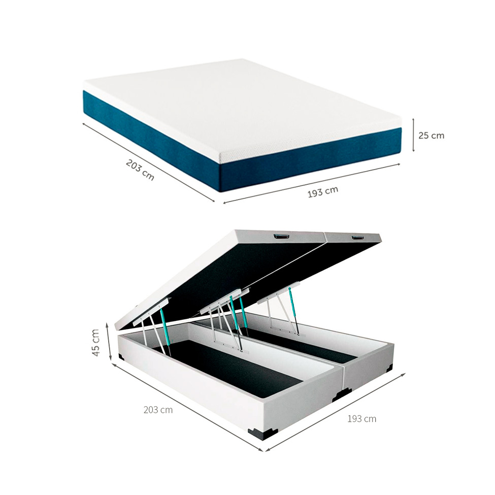 Cama Box King Martin Revestimento Sintético Branco com Colchão Guldi Mola Ensacada Original Macio (25x193x203) Azul e Branco