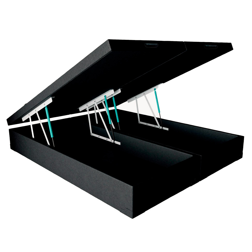 Cama Box King Martin Revestimento Sintético Preto com Colchão Guldi Espuma D28 Duplo 12cm (12x193x203) Azul e Branco