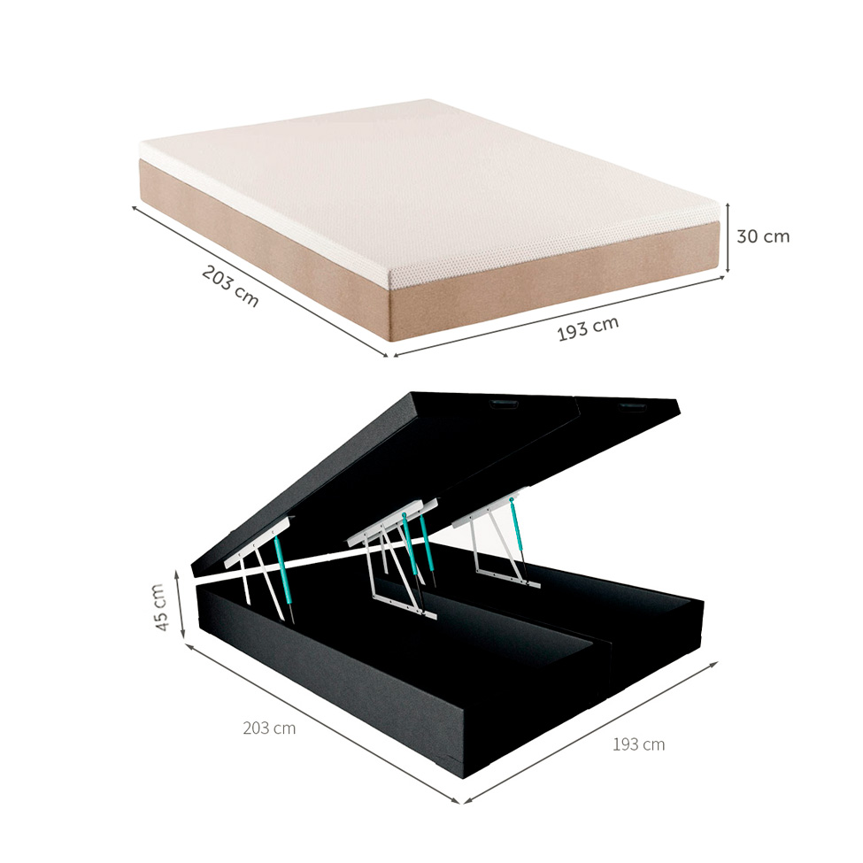 Cama Box King Martin Revestimento Sintético Preto com Colchão Guldi Massageador Quântico Molas Ensacadas (30x193x203) Branco e Bege