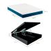 Cama Box King Martin Revestimento Sintético Preto com Colchão Guldi Mola Ensacada Original Firme (25x193x203) Azul e Branco