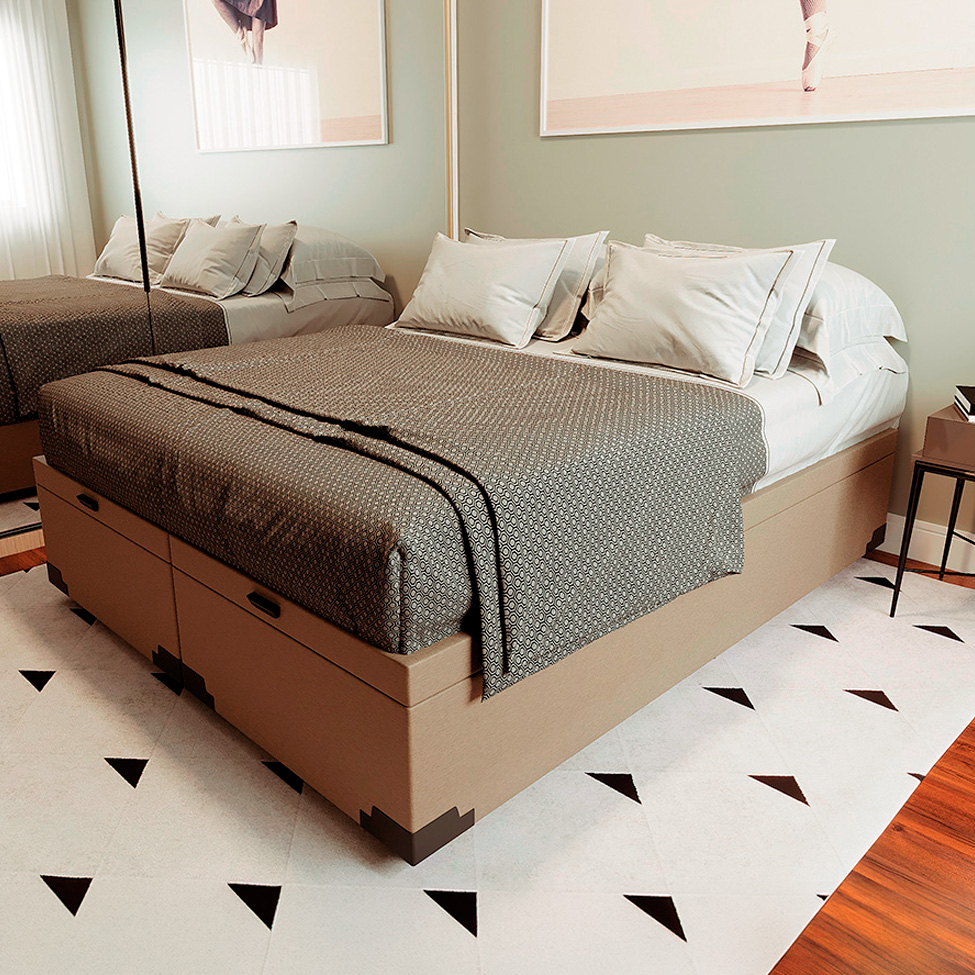 Cama Box King Martin Suede Bege com Colchão Guldi Dream Mola Ensacada (30x193x203) Cinza e Branco