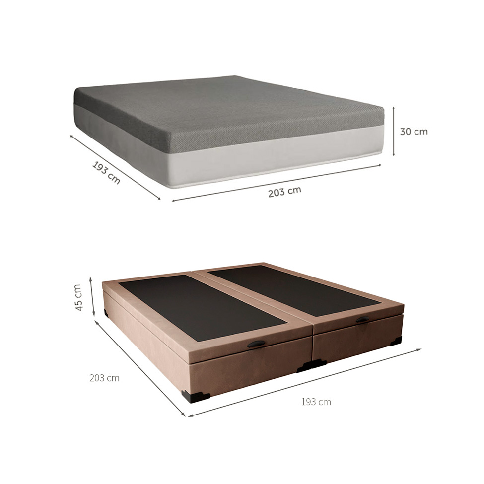 Cama Box King Martin Suede Bege com Colchão Guldi Dream Mola Ensacada (30x193x203) Cinza e Branco