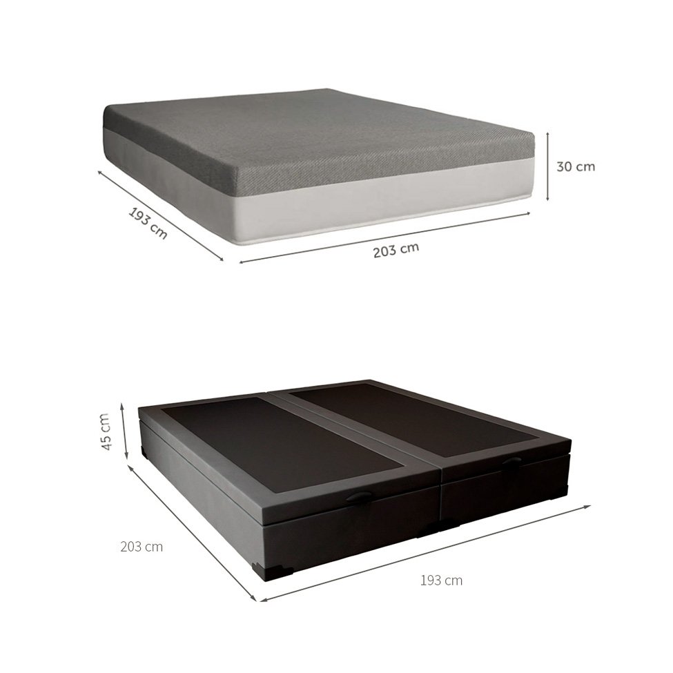 Cama Box King Martin Suede Grafite com Colchão Guldi Dream Mola Ensacada (30x193x203) Cinza e Branco