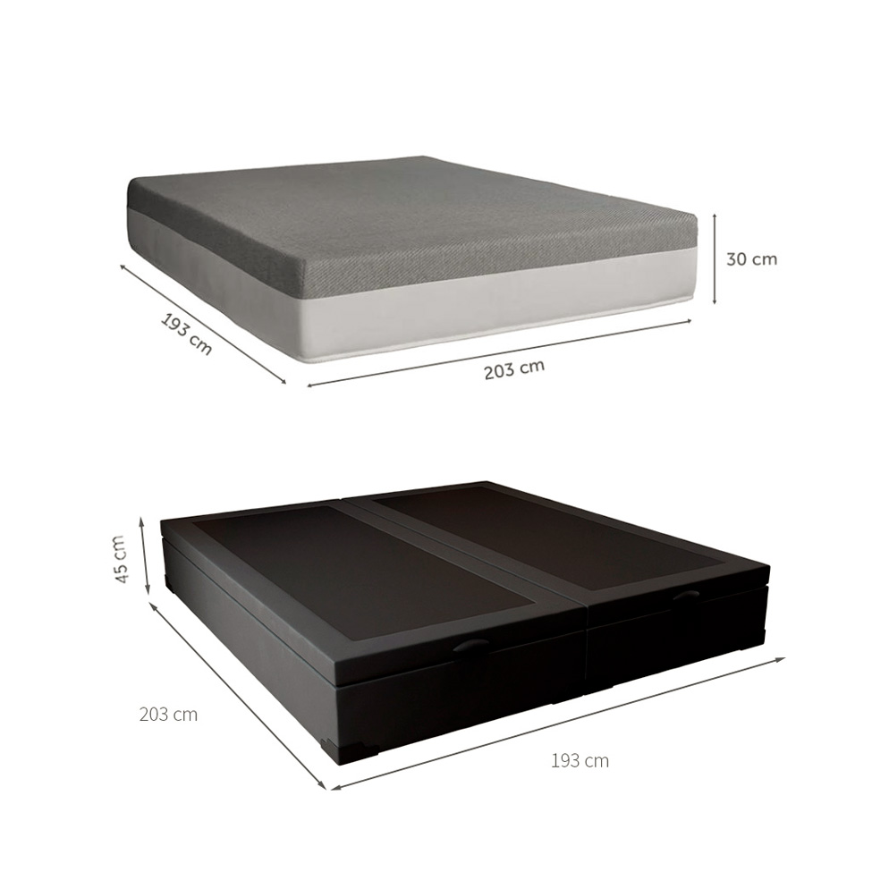 Cama Box King Martin Suede Preto com Colchão Guldi Dream Mola Ensacada (30x193x203) Cinza e Branco