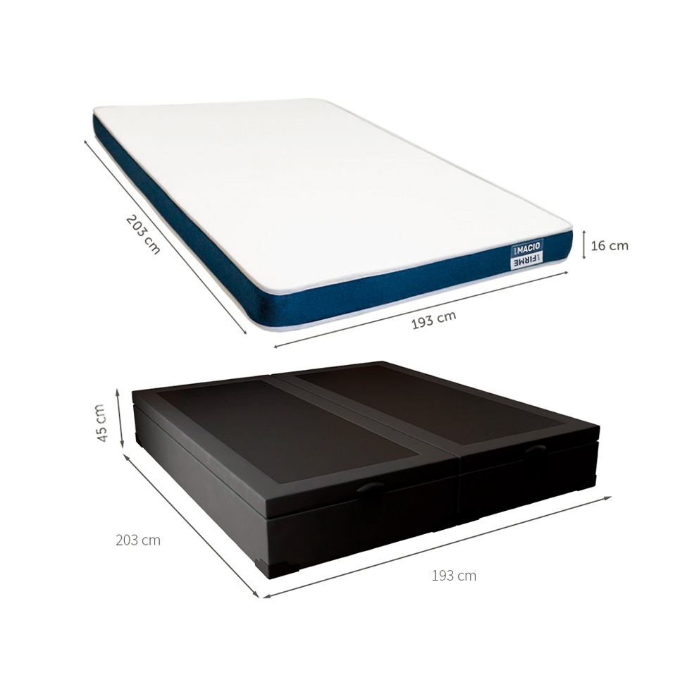 Cama Box King Martin Suede Preto com Colchão Guldi Duplo Plus D28 (16x193x203) Branco e Azul