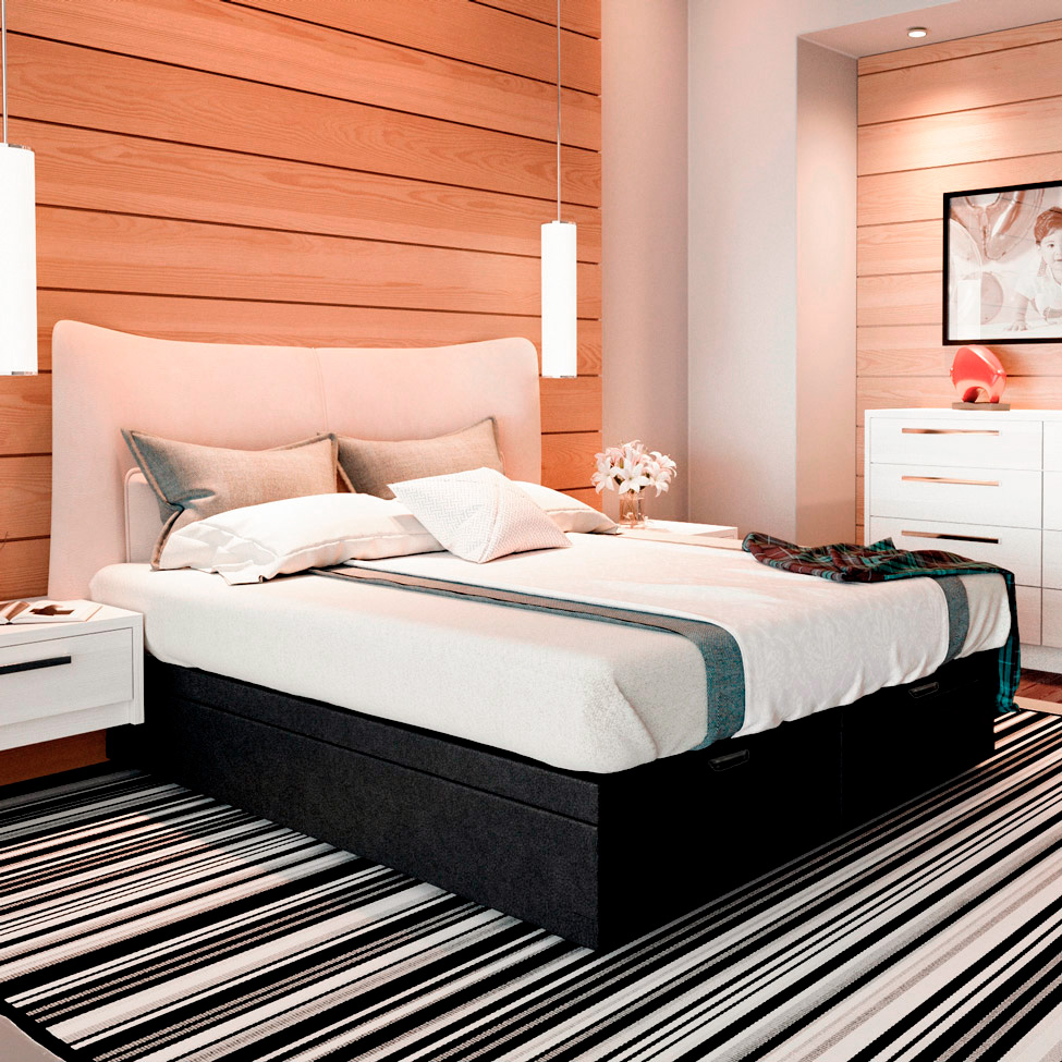 Cama Box King Martin Suede Preto com Colchão Guldi Espuma D28 Duplo 12cm (12x193x203) Azul e Branco