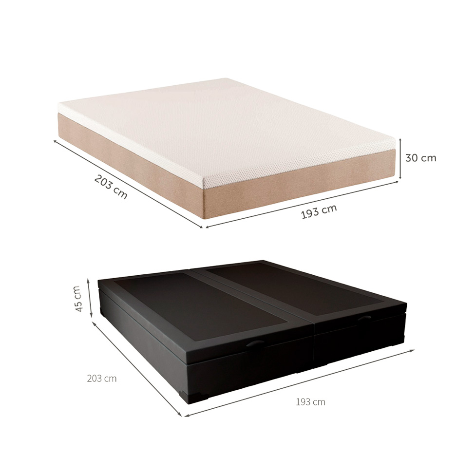Cama Box King Martin Suede Preto com Colchão Guldi Massageador Quântico Molas Ensacadas (30x193x203) Branco e Bege