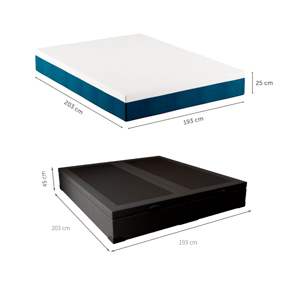 Cama Box King Martin Suede Preto com Colchão Guldi Mola Ensacada Original Firme (25x193x203) Azul e Branco