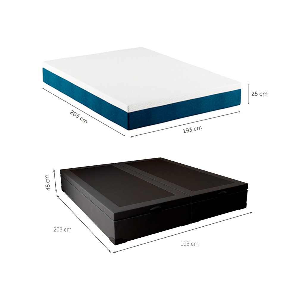 Cama Box King Martin Suede Preto com Colchão Guldi Mola Ensacada Original Macio (25x193x203) Azul e Branco