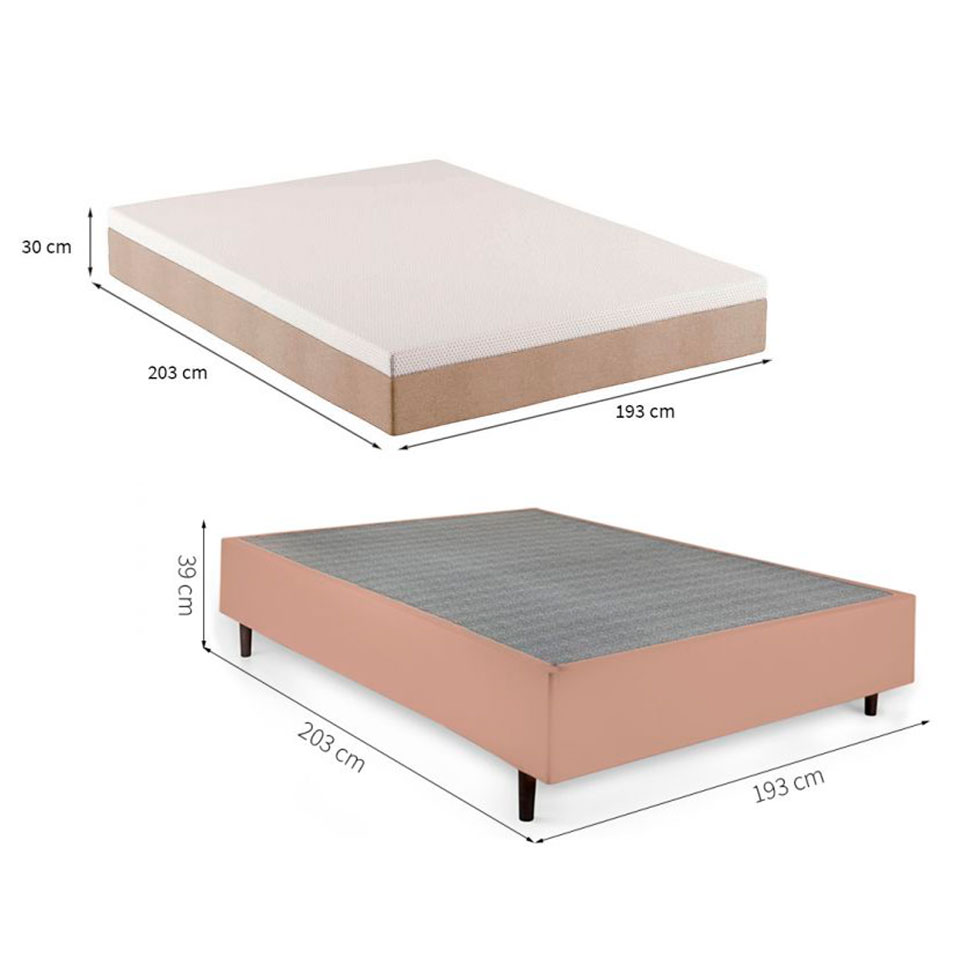 Cama Box King com Colchão Guldi Comfort com Massageador Quântico Molas Ensacadas (30x193x203) Bege e Branco