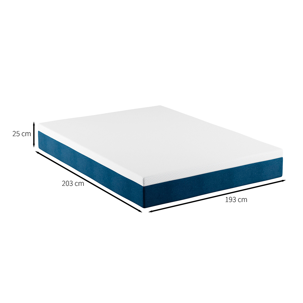 Cama Box King com Colchão Mola Ensacada Guldi Firme e 2 Travesseiros Guldi Nasa Viscoelástico Azul e Branca