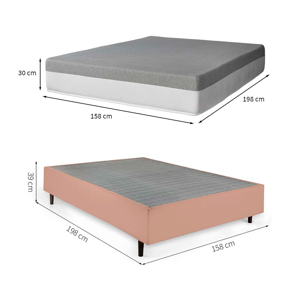 Cama Box Queen Bege com Colchão Guldi Dream Mola Ensacada (30x158x198) Cinza e Branco