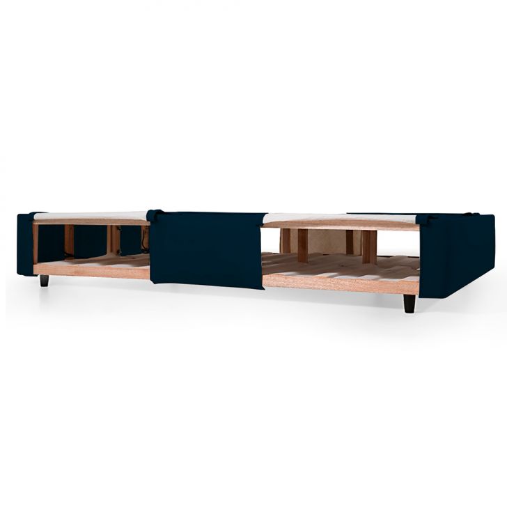 Cama Box Queen Com Guarda Objetos Azul com Colchão Guldi Dream Mola Ensacada (30x158x198) e 2 Travesseiros Guldi Dream Branco e Azul