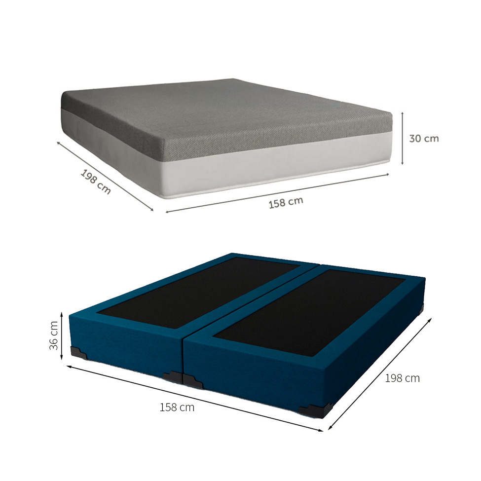 Cama Box Queen Joe Linho Azul Marinho com Colchão Guldi Dream Mola Ensacada (30x158x198) Cinza e Branco