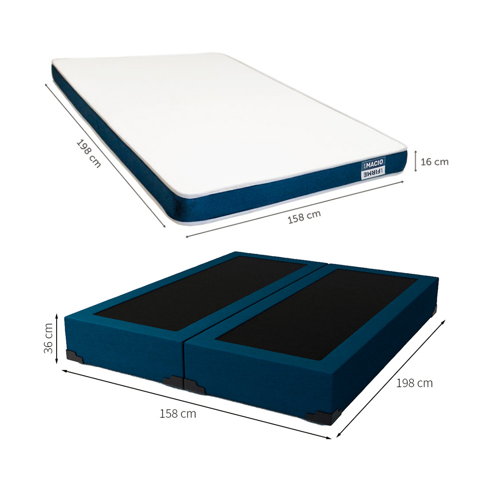 Cama Box Queen Joe Linho Azul Marinho com Colchão Guldi Duplo Plus D28 (16x158x198) Branco e Azul