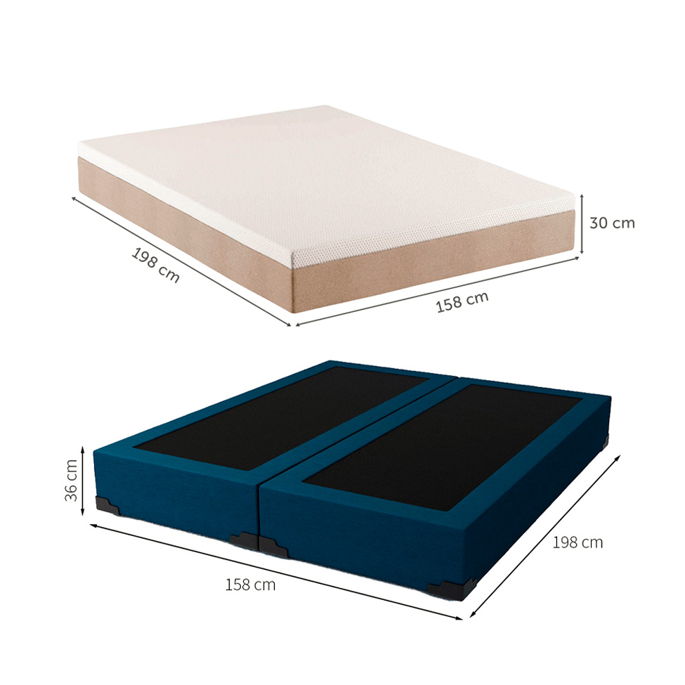 Cama Box Queen Joe Linho Azul Marinho com Colchão Guldi Massageador Quântico Molas Ensacadas (30x158x198) Branco e Bege