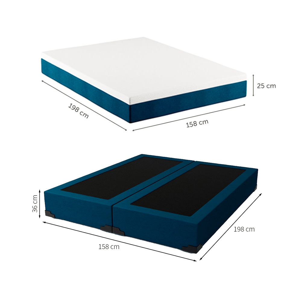 Cama Box Queen Joe Linho Azul Marinho com Colchão Guldi Mola Ensacada Original Firme (25x158x198) Azul e Branco