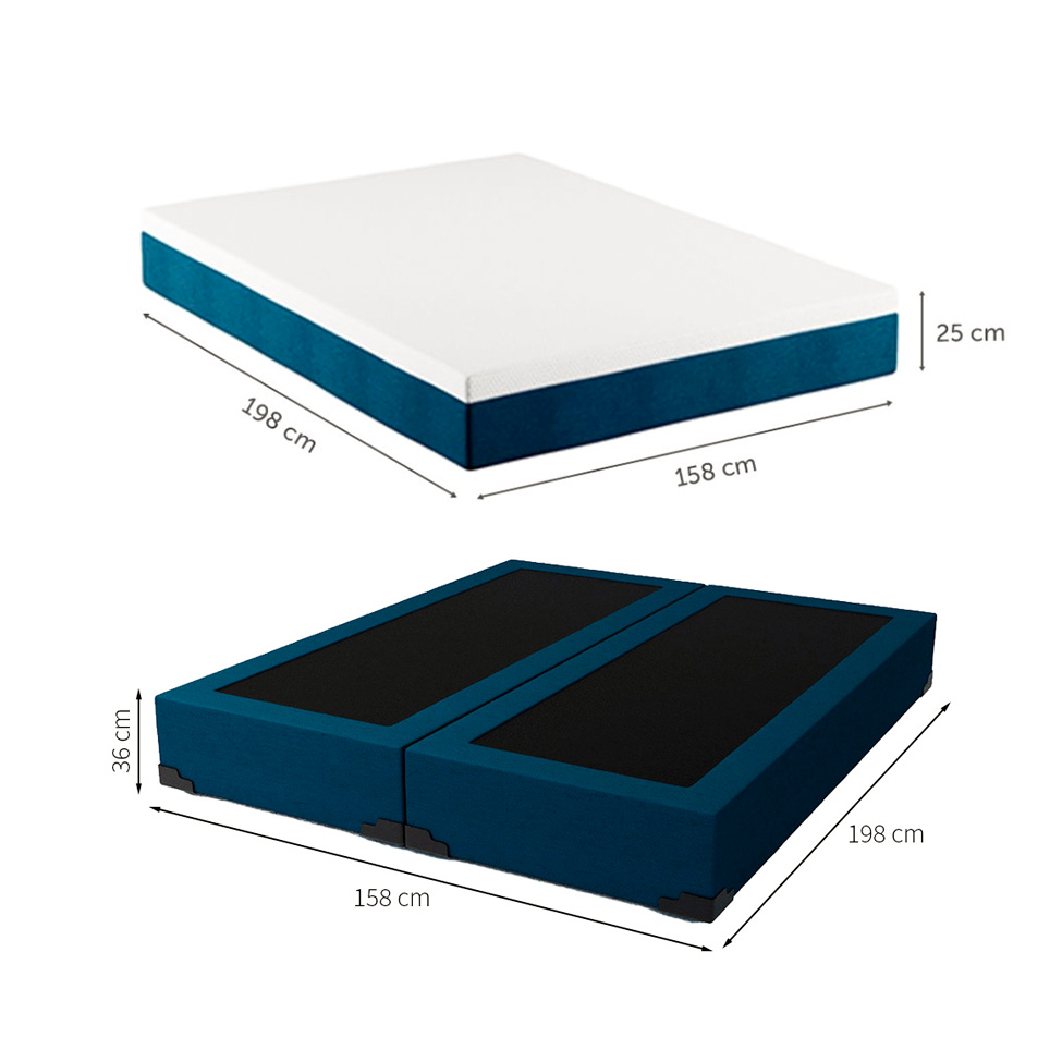 Cama Box Queen Joe Linho Azul Marinho com Colchão Guldi Mola Ensacada Original Macio (25x158x198) Azul e Branco