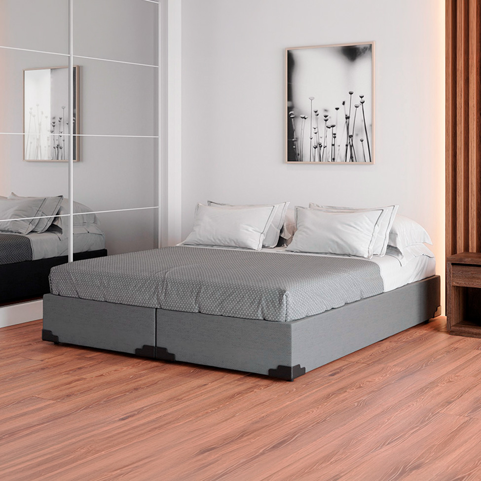 Cama Box Queen Joe Linho Cinza com Colchão Guldi Dream Mola Ensacada (30x158x198) Cinza e Branco