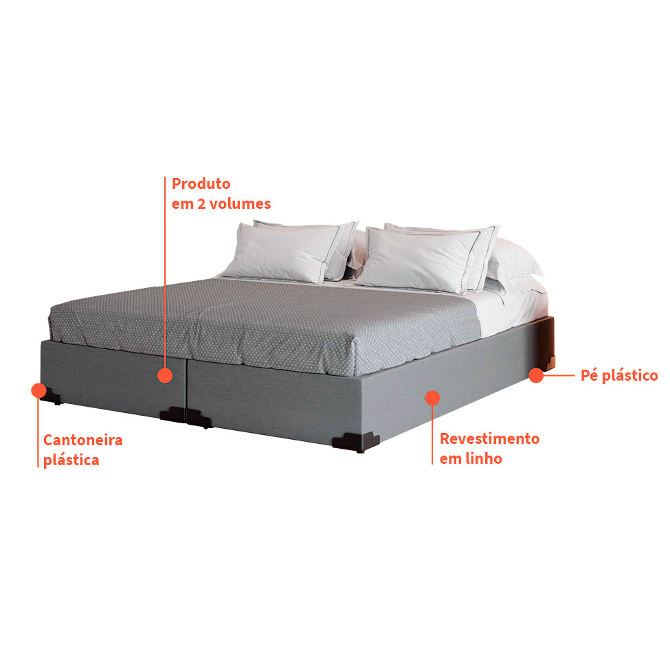 Cama Box Queen Joe Linho Cinza com Colchão Guldi Dream Mola Ensacada (30x158x198) Cinza e Branco