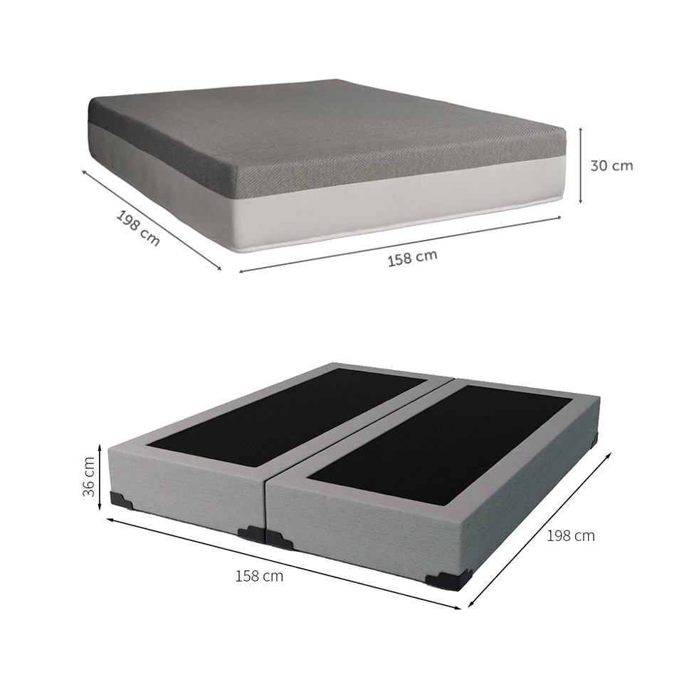 Cama Box Queen Joe Linho Cinza com Colchão Guldi Dream Mola Ensacada (30x158x198) Cinza e Branco
